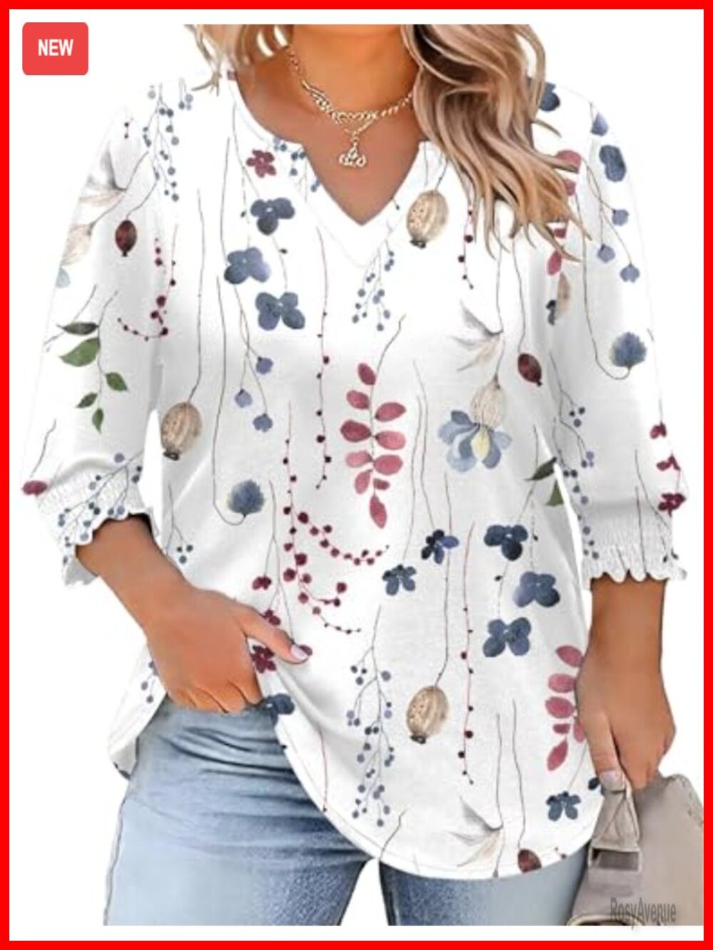 Plus Size Womens 3/4 Sleeve V Neck Loose Tunic Top